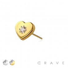 316L SURGICAL STEEL THREADLESS PUSH IN CLEAR CENTER CZ HEART TOP PART